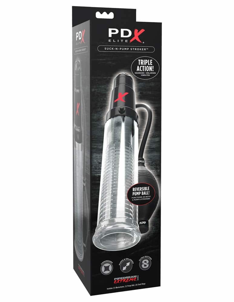 PDX Elite Suck-N-Pump Stroker - Clear/Black - Pumpák