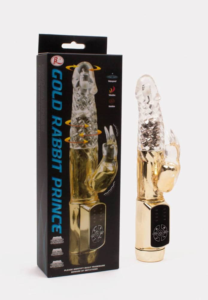 Gold Rabbit Prince Vibrating & Rotating Penis Gold Clear - Nonfiguratív vibrátorok