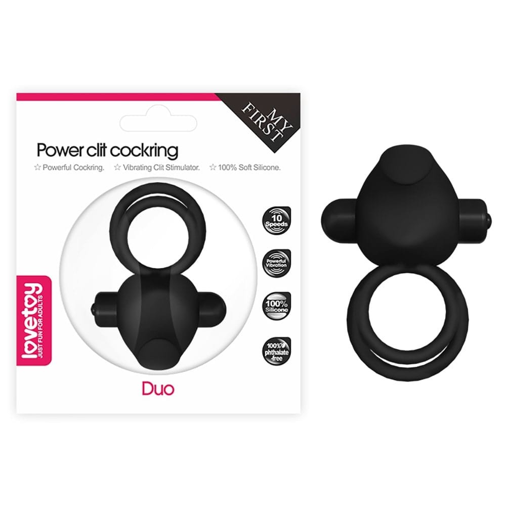 Power Clit Duo Silicone Cockring Black - Péniszgyűrűk - Mandzsetták