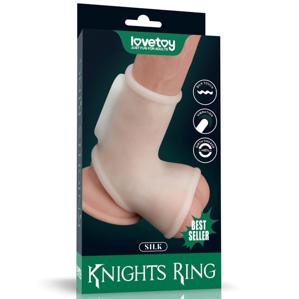 Vibrating Silk Knights Ring with Scrotum Sleeve (White) I - Péniszgyűrűk - Mandzsetták