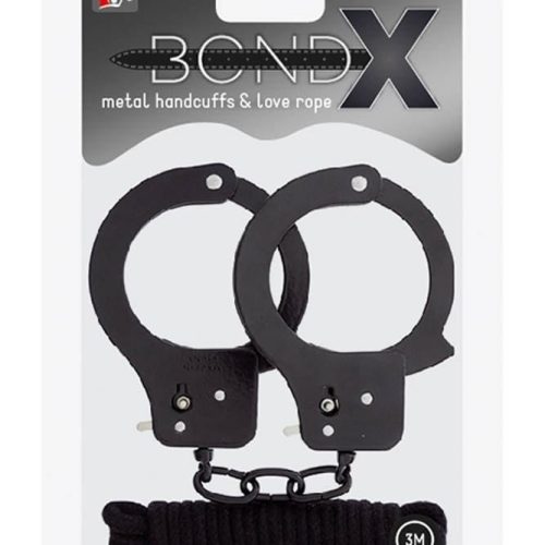 Bondx Metal Cuffs & Love Rope Set Black - Szettek (bdsm)