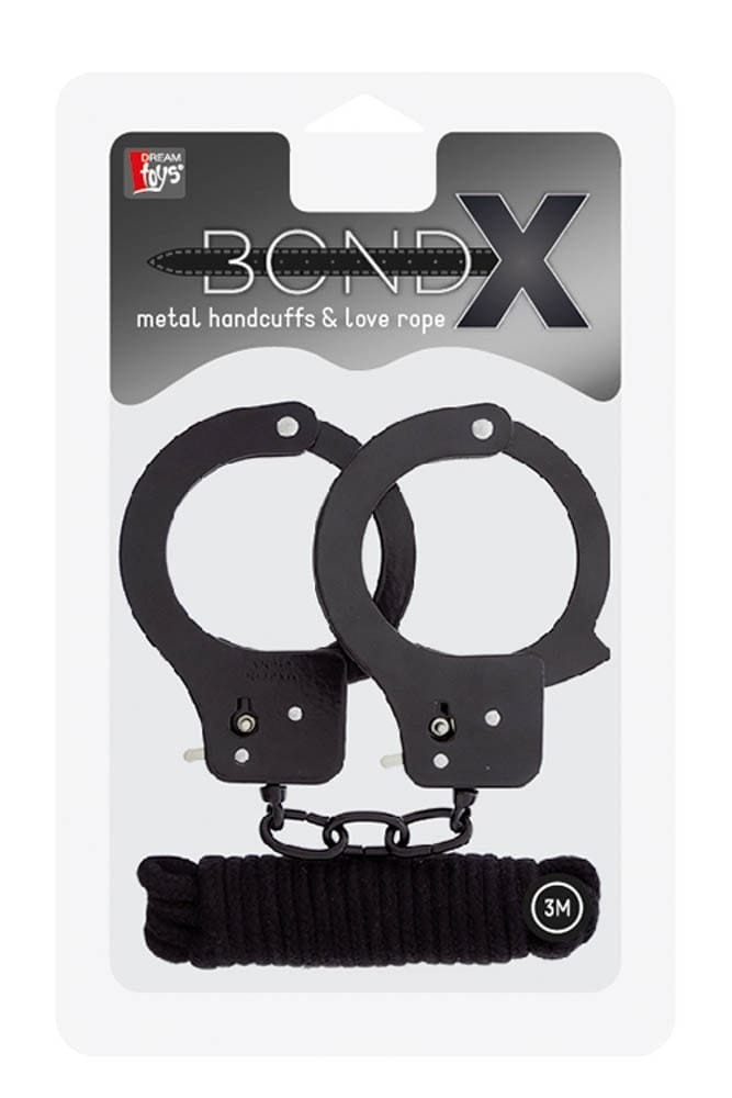Bondx Metal Cuffs & Love Rope Set Black - Szettek (bdsm)