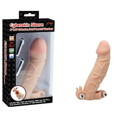 Charmly Cyberskin Extension Sleeve Dual Powerful Vibrators Flesh - Péniszköpenyek - Hosszabbítók