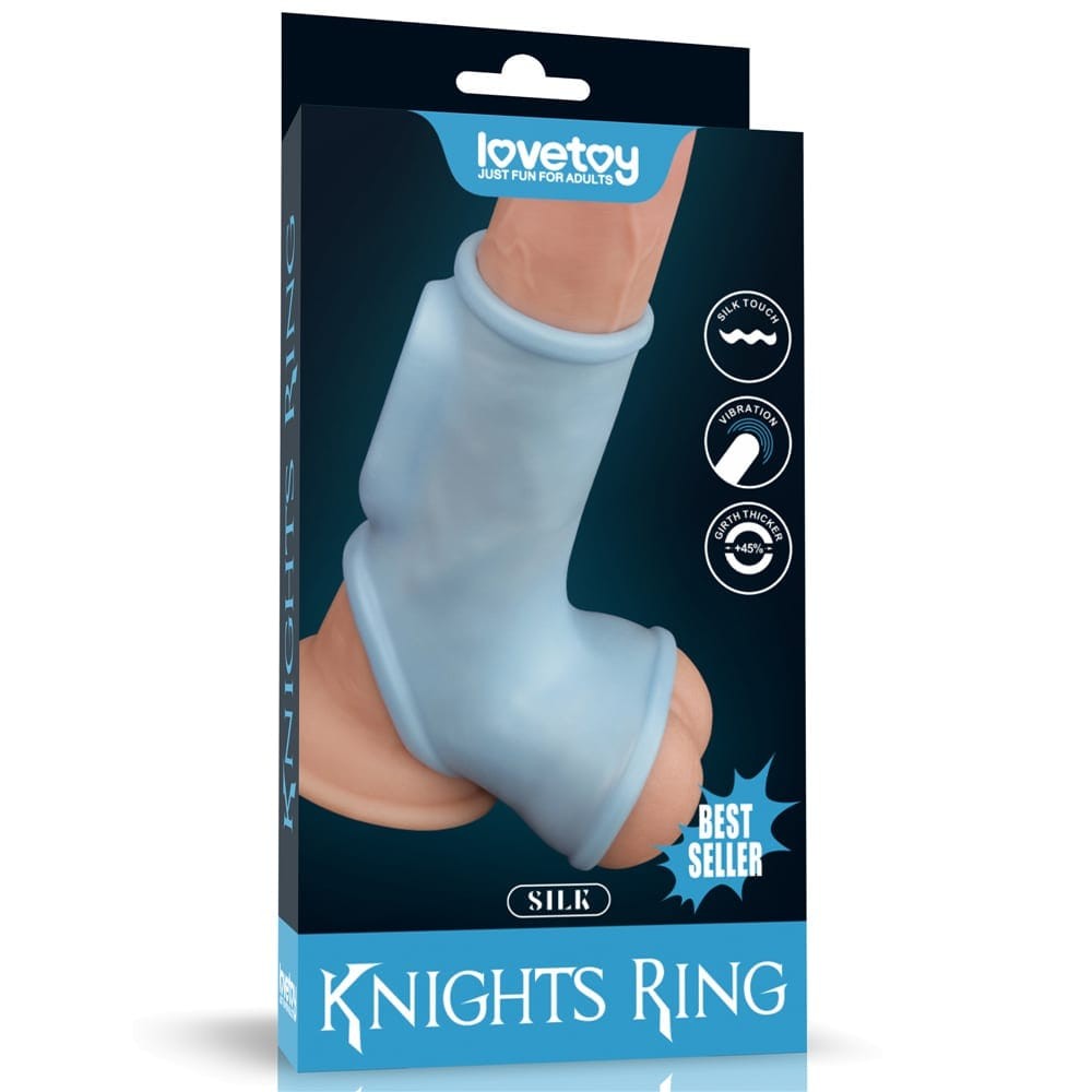 Vibrating Silk Knights Ring with Scrotum Sleeve Blue - Péniszgyűrűk - Mandzsetták