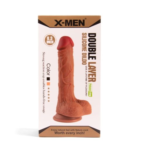 X-MEN 8.3 inch Double Layer Silicone Dildo Brown - Dongok - Dildók