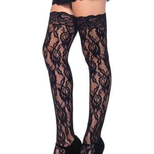 729762 LACE THI HI W/LACE TOP O/S BLK - Harisnyák - Harisnyatartók