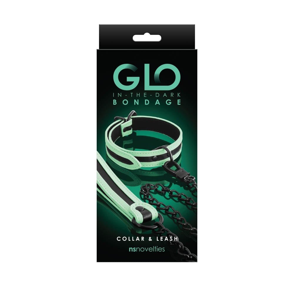 GLO Bondage - Collar and Leash - Green - Nyakörv és póráz