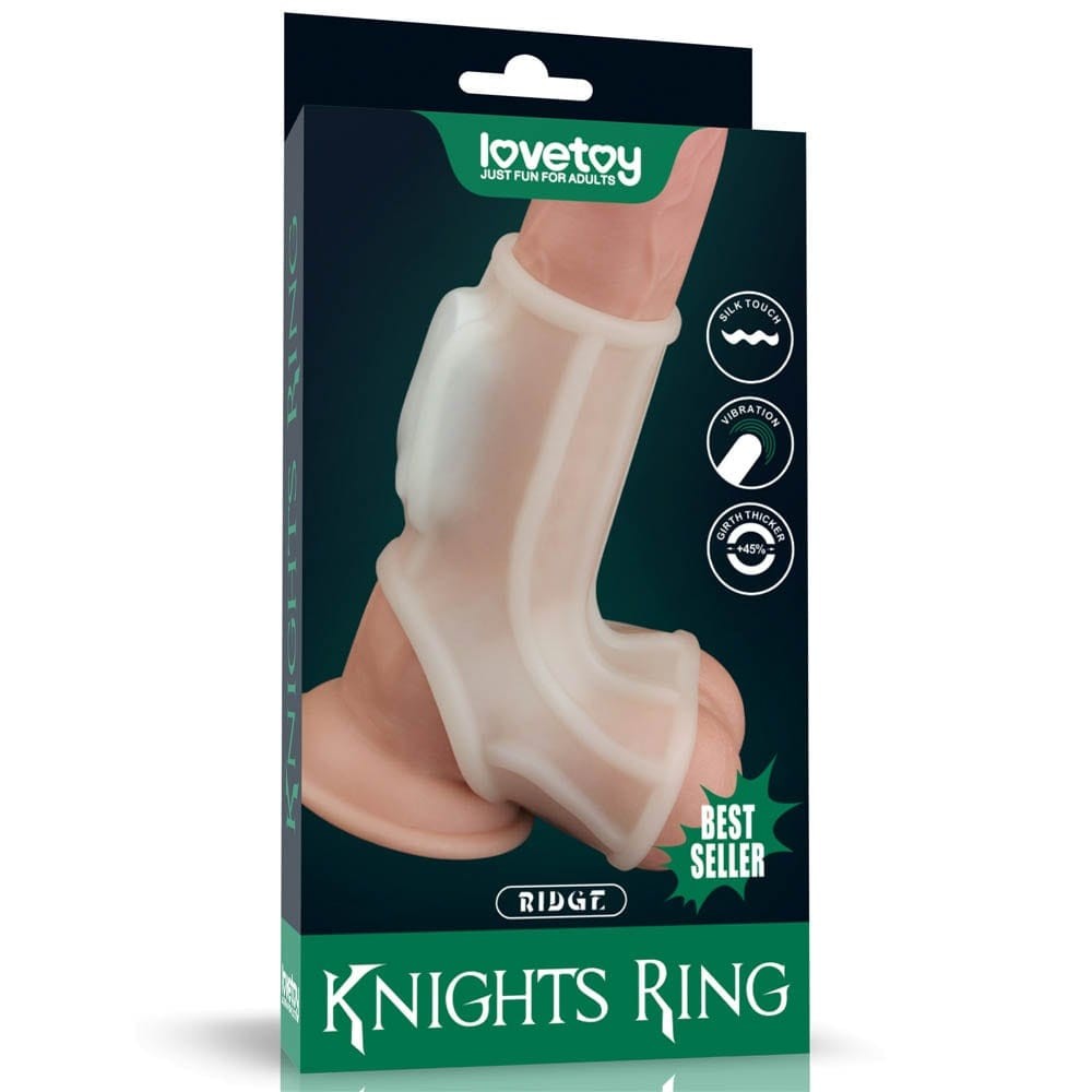 Vibrating Silk Knights Ring with Scrotum Sleeve (White) II - Péniszgyűrűk - Mandzsetták