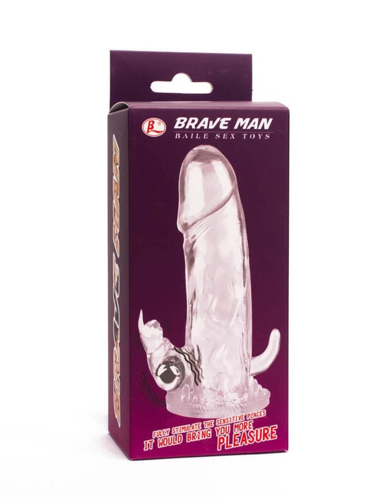 Brave Man Penis Sleeve With Bullet Clear 2 - Péniszköpenyek - Hosszabítók