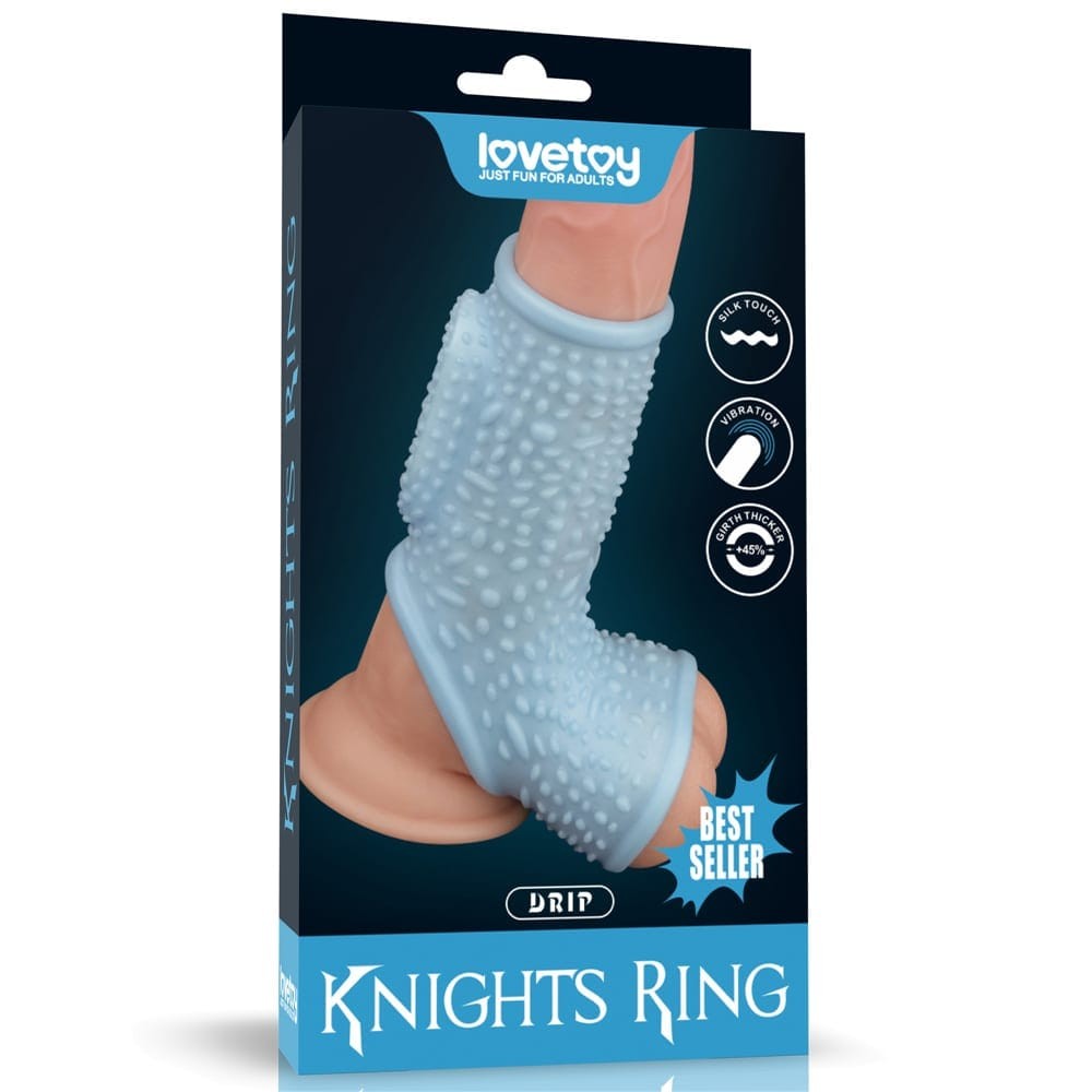 Vibrating Drip Knights Ring with Scrotum Sleeve Blue - Péniszgyűrűk - Mandzsetták