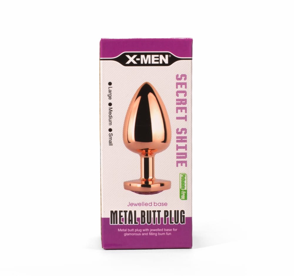 X-MEN Secret Shine Metal Butt Plug Rose Gold Heart M - Fenékdugók