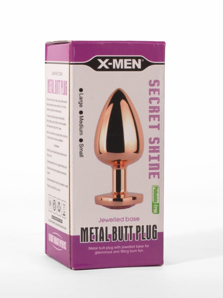 X-MEN Secret Shine Metal Butt Plug Rose Gold Heart L - Fenékdugók