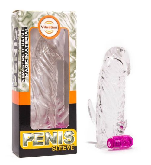 Penis Sleeve With Vibration Clear - Péniszköpenyek - Hosszabbítók