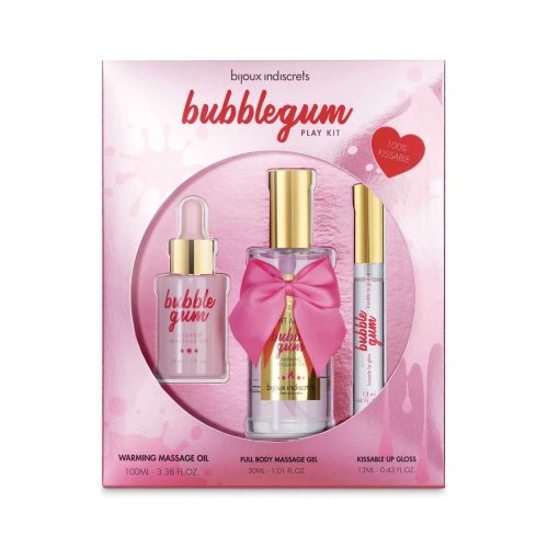 BUBBLEGUM Play Kit:- Warming massage oil 100 ml- Full body kissable massage gel 30ml- Oral Pleasure lip Gloss 13ml - Szettek (drogéria)