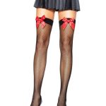 729018 FISHNET STOCKING W/BOW O/S BLK/RED - Harisnyák - Harisnyatartók