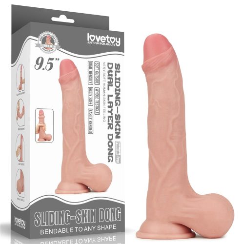 9.5'' Sliding Skin Dual Layer Dong - Whole Testicle - Dongok - Dildók