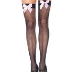 Fishnet Stocking With Bow - BLACK/PINK - O/S - HOSIERY - Harisnyák - Harisnyatartók