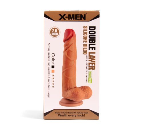 XMEN 7.6 inch Double Layer Silicon Dildo Brown - Dongok - Dildók