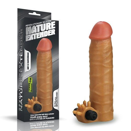 Add 1.5" Vibrating Silicone Extender Brown - Péniszköpenyek - Hosszabbítók