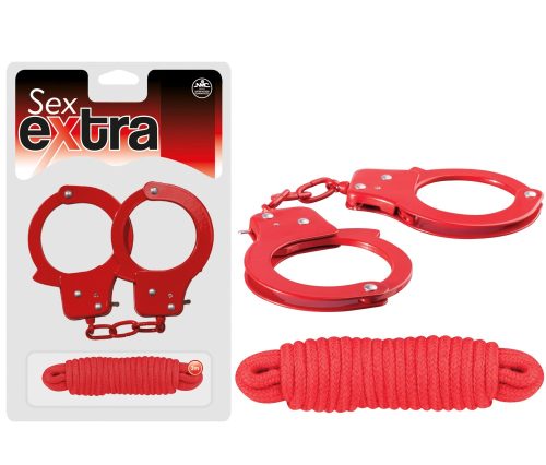 SEX EXTRA - METAL CUFFS & LOVE ROPE RED - Bilincsek - Kötözők