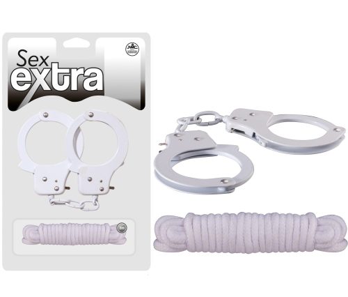 SEX EXTRA - METAL CUFFS & LOVE ROPE WHITE - Bilincsek - Kötözők