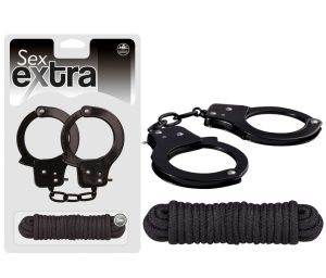 SEX EXTRA - METAL CUFFS & LOVE ROPE BLACK - Bilincsek - Kötözők