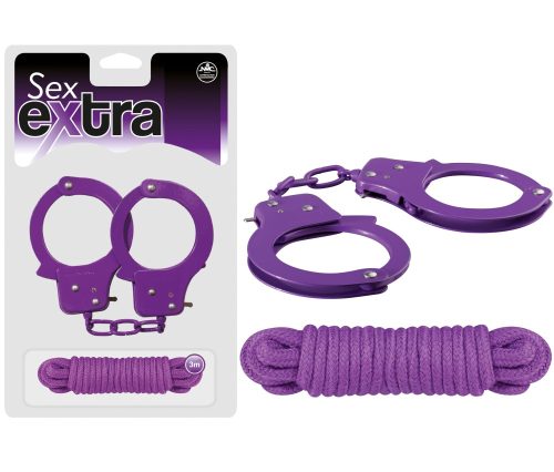 SEX EXTRA - METAL CUFFS & LOVE ROPE PURPLE - Bilincsek - Kötözők