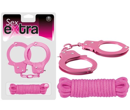 SEX EXTRA - METAL CUFFS & LOVE ROPE PINK - Bilincsek - Kötözők