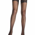 729023 FISHNET THIGH HI W/3" STRETCH LACE TOP O/S BLK - Harisnyák - Harisnyatartók