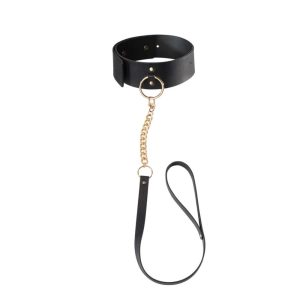 Maze Wide Choker With Leash Black - Nyakörv és póráz