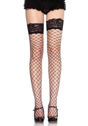 729037 FENCE NET STOCKING W/ LACE TOP O/S BLK - Harisnyák - Harisnyatartók