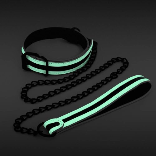 NS Toys GLO Bondage - Collar and Leash - Green - Image 3