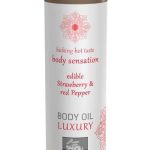 Luxury body oil edible  - Strawberry & Red Pepper 75ml - Masszázsgyertyák és olajok