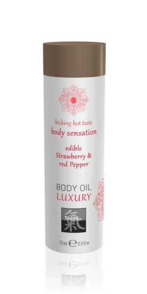 Luxury body oil edible  - Strawberry & Red Pepper 75ml - Masszázsgyertyák és olajok