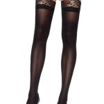 Nylon Stocking With Lace Top - BLACK - O/S - HOSIERY - Harisnyák - Harisnyatartók