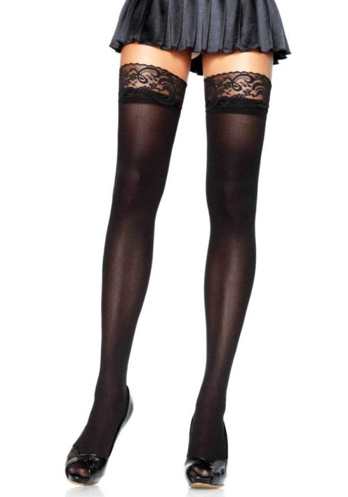 Nylon Stocking With Lace Top - BLACK - O/S - HOSIERY - Harisnyák - Harisnyatartók