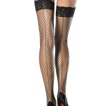 729061 STAY-UP LYCRA INDUSTRIAL LACE TOP THIGH HIGHS WITH BACK SEAM O/S BLK - Harisnyák - Harisnyatartók