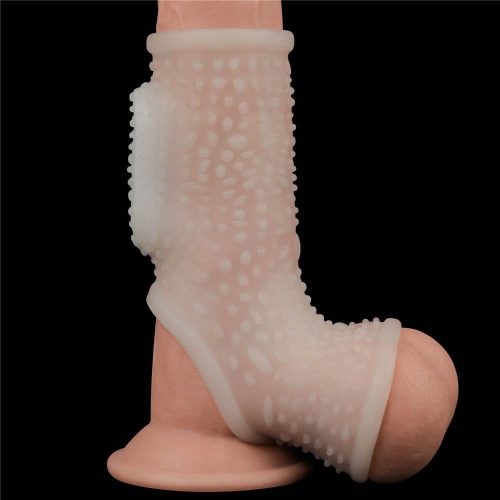 Lovetoy Vibrating Drip Knights Ring with Scrotum Sleeve (White) - Image 6