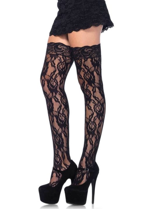 729762 LACE THI HI W/LACE TOP O/S BLK - Harisnyák - Harisnyatartók