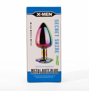 X-MEN Secret Shine Metal Butt Plug Rainbow M - Fenékdugók