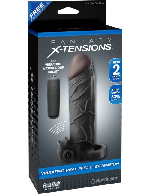 Vibrating Real Feel 2" Extension  Black - Péniszköpenyek - Hosszabbítók