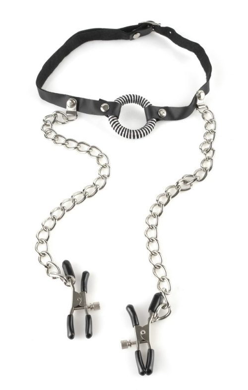 Pipedream - Fetish Fantasy Series O-Ring Gag Nipple Clamps  Black/Silver - Image 3