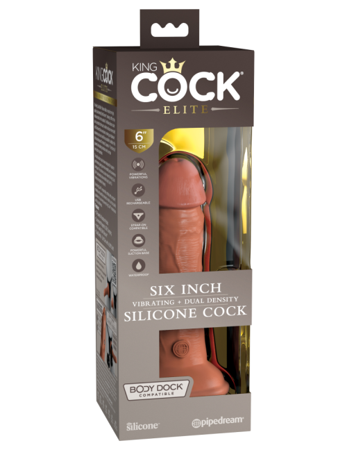 6" Dual Density Vibrating Silicone Cock  Tan - Realisztikus vibrátorok