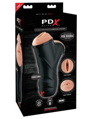 Double Penetration Vibrating Stroker  Light/Black - Férfi maszturbátorok