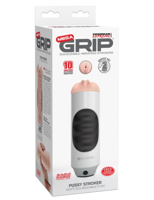 Mega Grip Vibrating Stroker Pussy  White/Black/Light - Férfi maszturbátorok