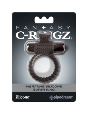 Vibrating Silicone Super Ring  Black - Péniszgyűrűk - Mandzsetták