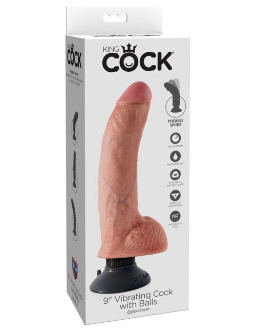 9" Vibrating Cock with Balls  Light - Realisztikus vibrátorok