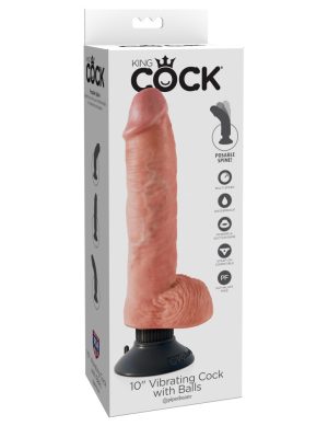 10" Vibrating Cock with Balls  Light - Realisztikus vibrátorok