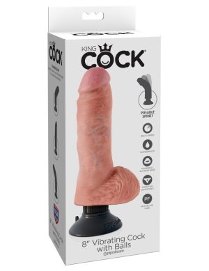 8" Vibrating Cock with Balls  Light - Realisztikus vibrátorok