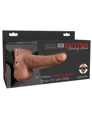 6" Hollow Rechargeable Strap-On with Balls Tan - Felcsatolható eszközök